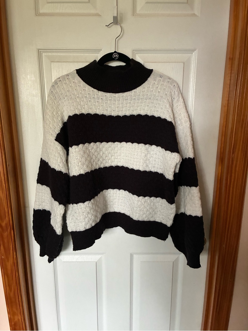 Nine West Cream and Black Striped Cowl Neck Sweater